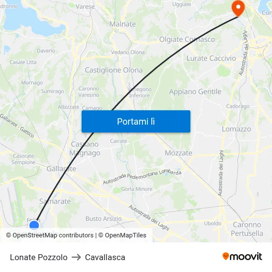 Lonate Pozzolo to Cavallasca map