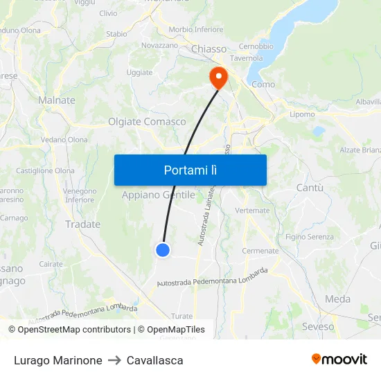 Lurago Marinone to Cavallasca map
