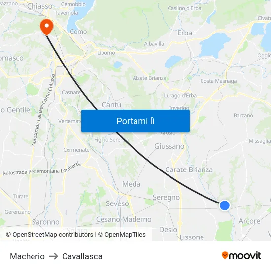 Macherio to Cavallasca map