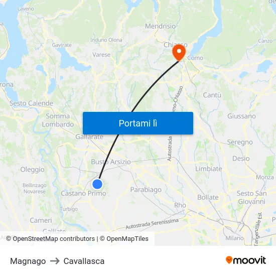 Magnago to Cavallasca map