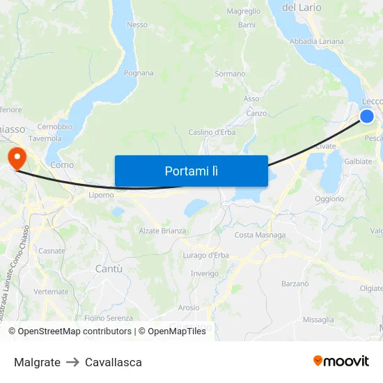 Malgrate to Cavallasca map