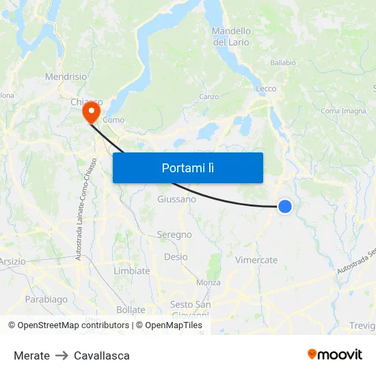 Merate to Cavallasca map
