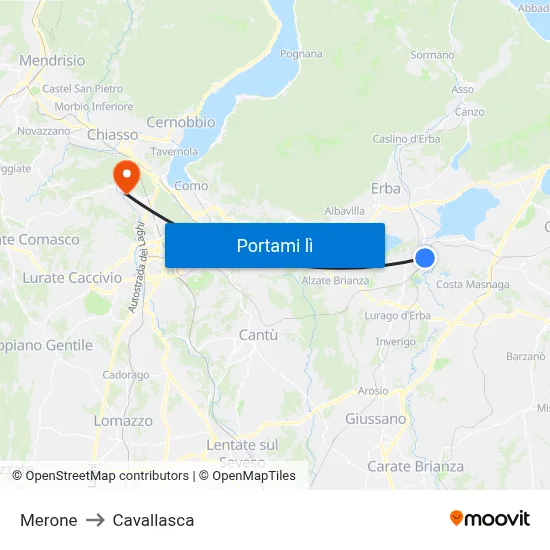 Merone to Cavallasca map
