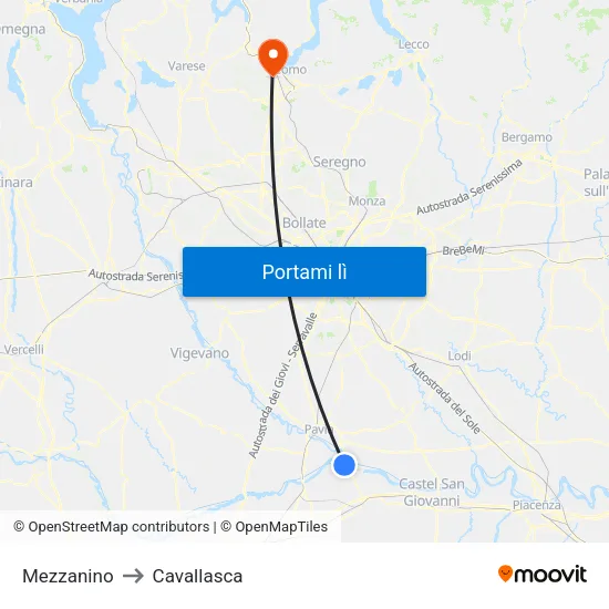 Mezzanino to Cavallasca map