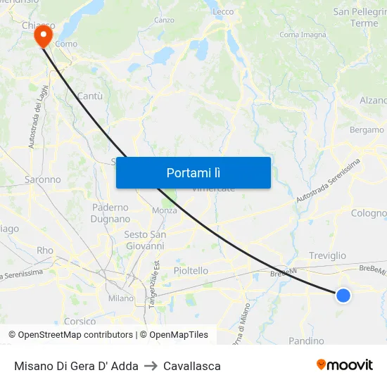 Misano Di Gera D' Adda to Cavallasca map