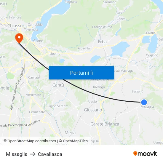 Missaglia to Cavallasca map
