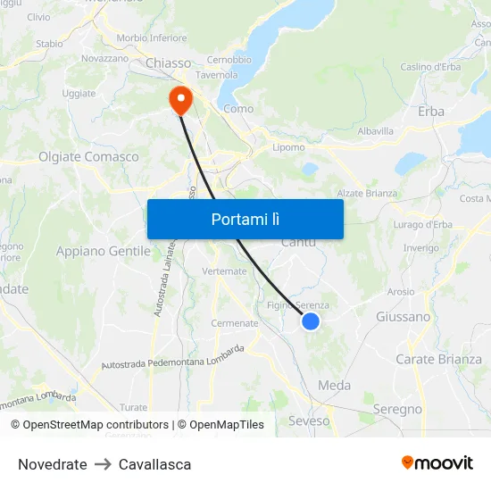 Novedrate to Cavallasca map
