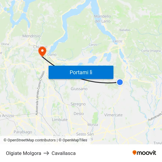 Olgiate Molgora to Cavallasca map