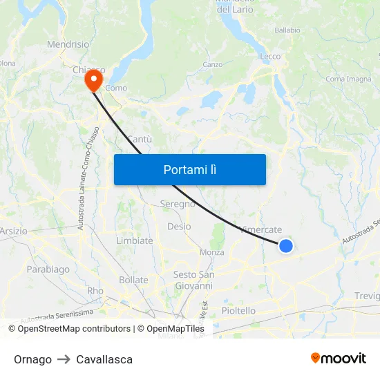 Ornago to Cavallasca map