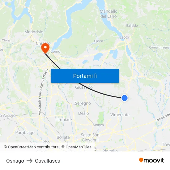 Osnago to Cavallasca map