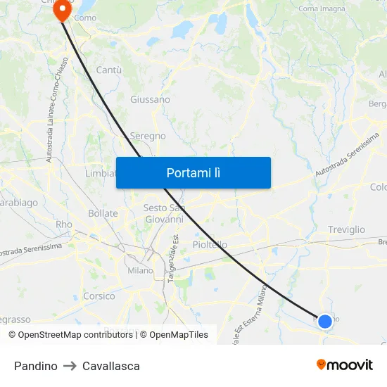 Pandino to Cavallasca map