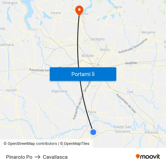 Pinarolo Po to Cavallasca map