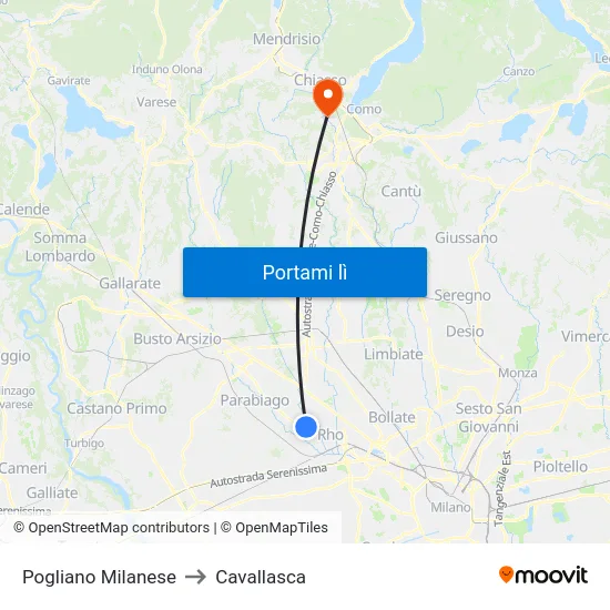 Pogliano Milanese to Cavallasca map