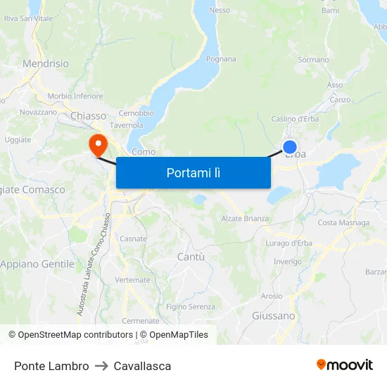 Ponte Lambro to Cavallasca map