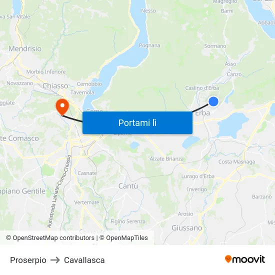 Proserpio to Cavallasca map