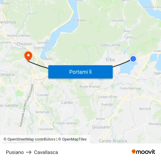 Pusiano to Cavallasca map