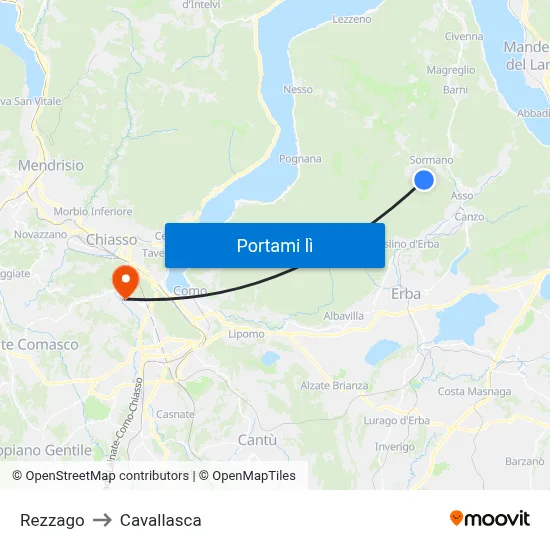 Rezzago to Cavallasca map