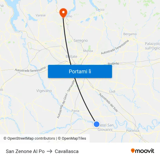 San Zenone Al Po to Cavallasca map