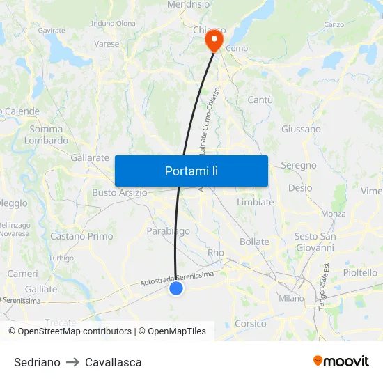 Sedriano to Cavallasca map