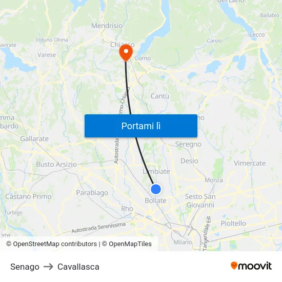 Senago to Cavallasca map