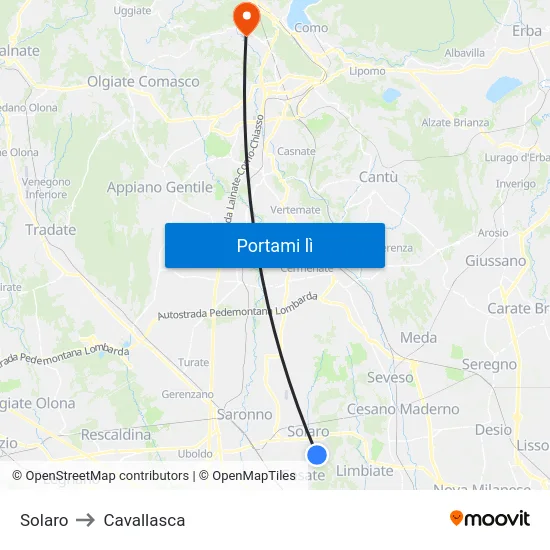 Solaro to Cavallasca map
