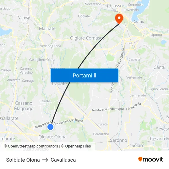 Solbiate Olona to Cavallasca map