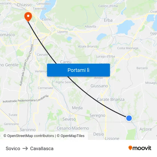Sovico to Cavallasca map
