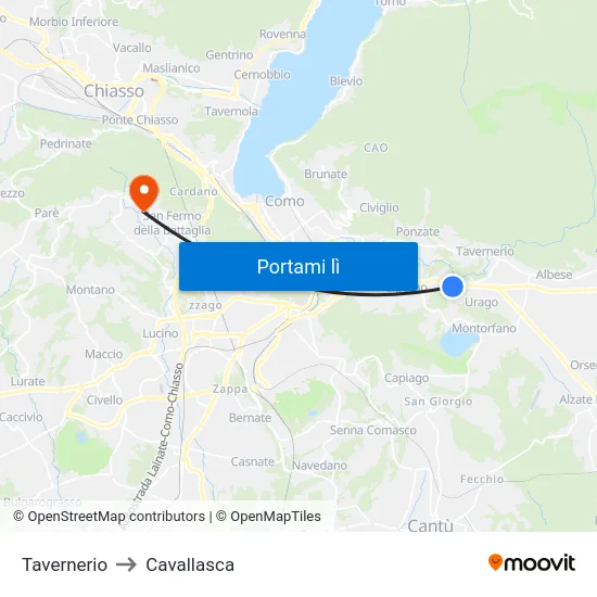 Tavernerio to Cavallasca map