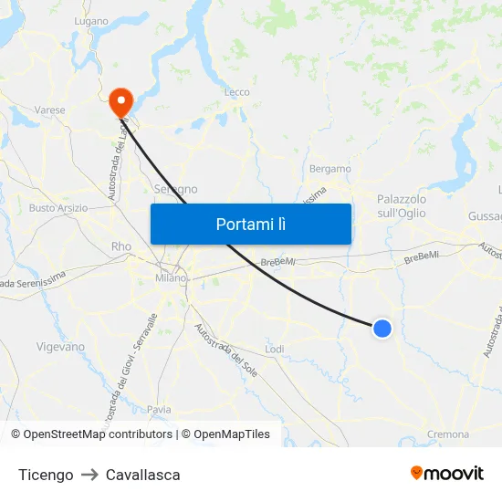 Ticengo to Cavallasca map