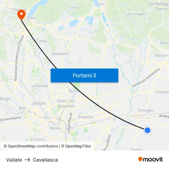 Vailate to Cavallasca map