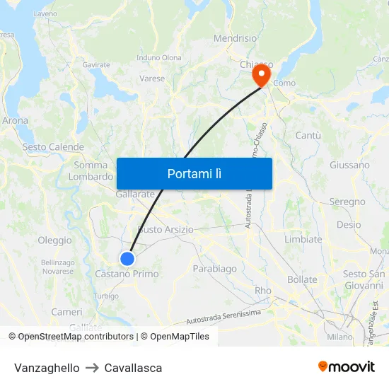 Vanzaghello to Cavallasca map