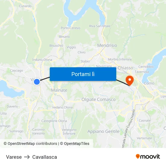Varese to Cavallasca map