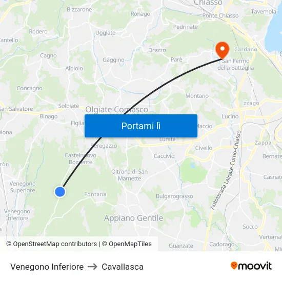 Venegono Inferiore to Cavallasca map