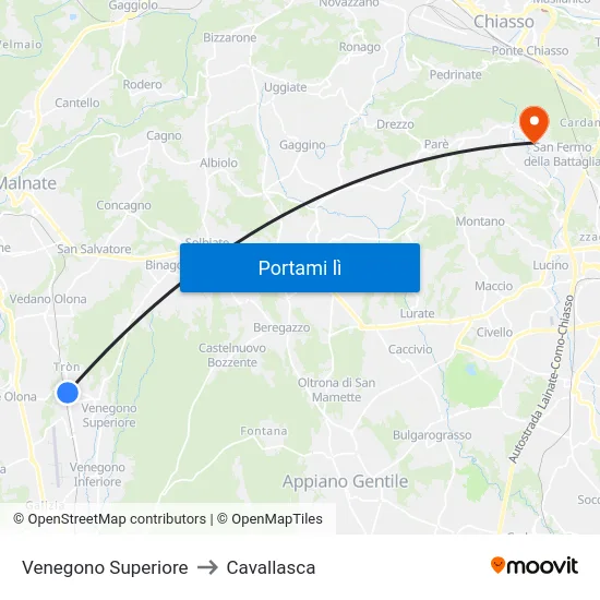 Venegono Superiore to Cavallasca map