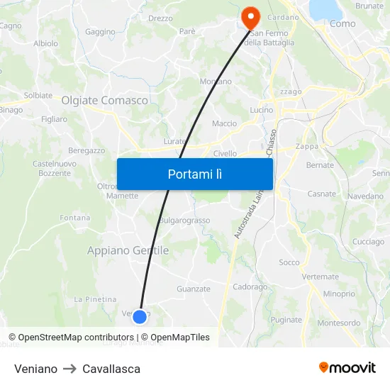 Veniano to Cavallasca map
