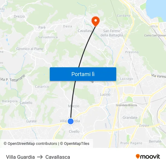 Villa Guardia to Cavallasca map
