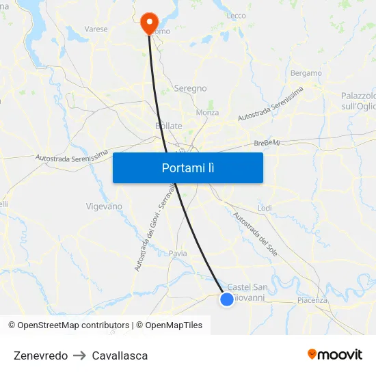 Zenevredo to Cavallasca map