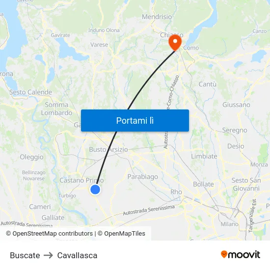 Buscate to Cavallasca map