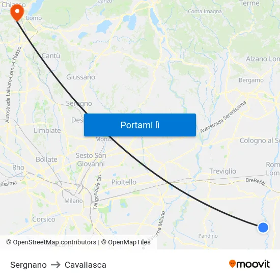 Sergnano to Cavallasca map