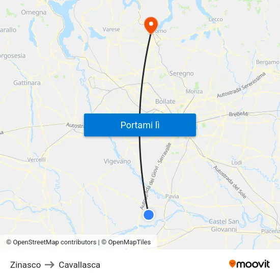 Zinasco to Cavallasca map