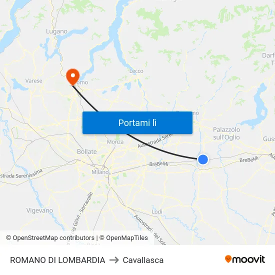 ROMANO DI LOMBARDIA to Cavallasca map