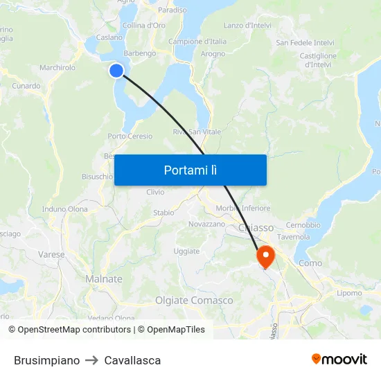Brusimpiano to Cavallasca map