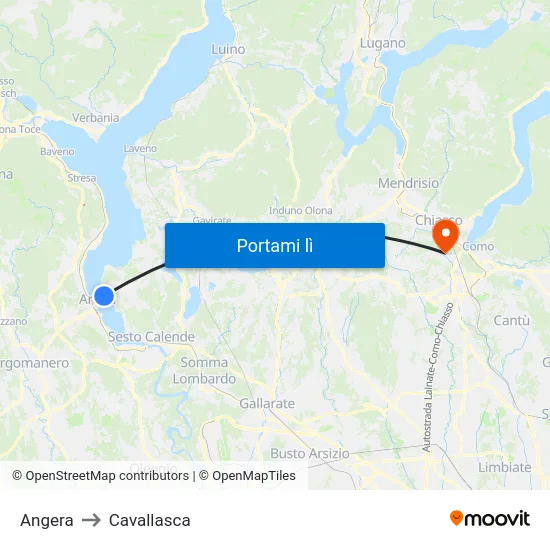 Angera to Cavallasca map