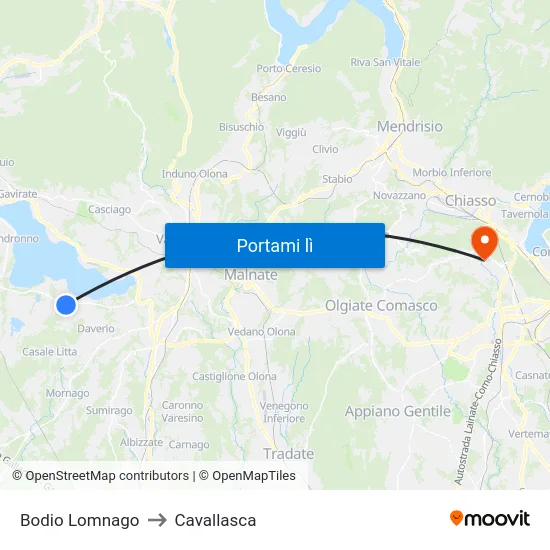 Bodio Lomnago to Cavallasca map