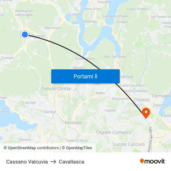 Cassano Valcuvia to Cavallasca map