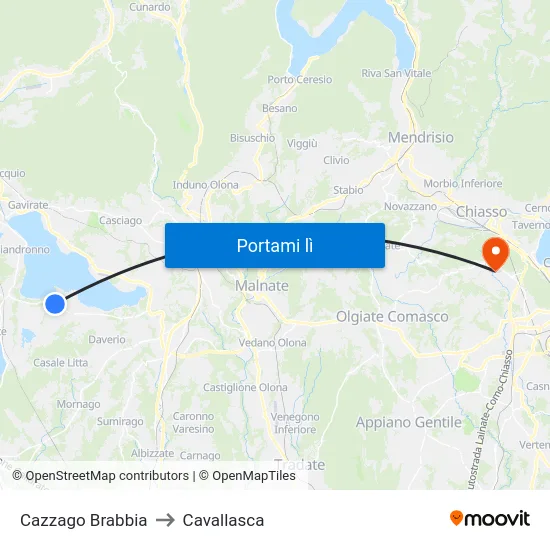 Cazzago Brabbia to Cavallasca map