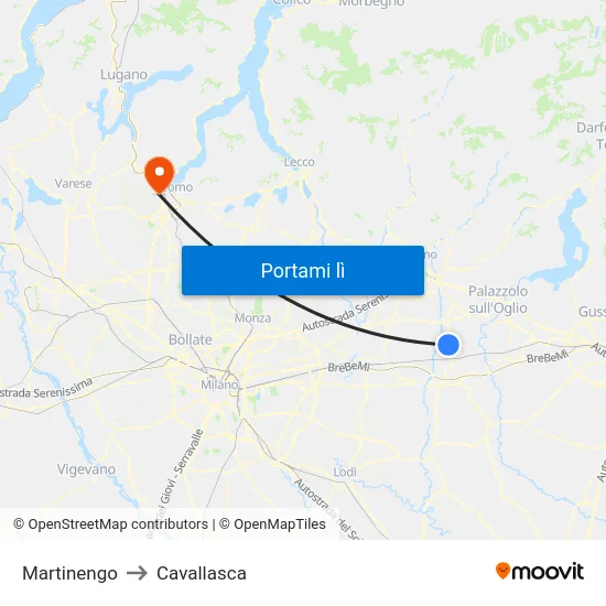 Martinengo to Cavallasca map