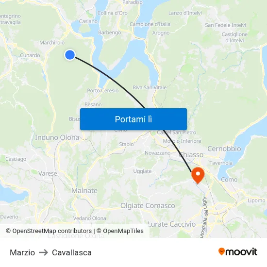 Marzio to Cavallasca map