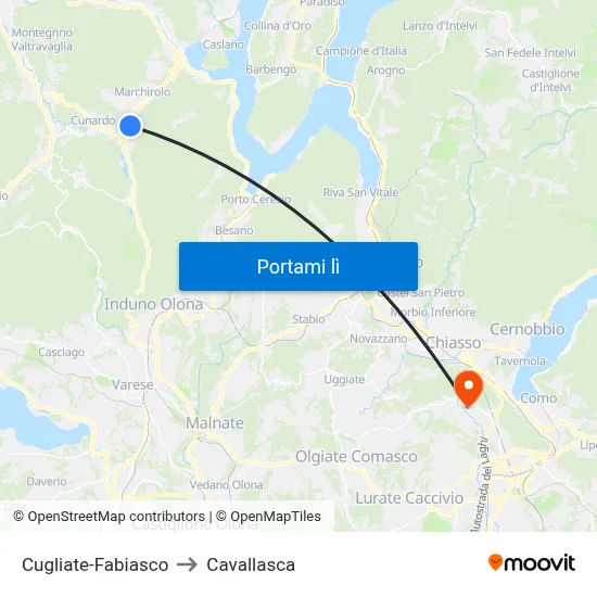 Cugliate-Fabiasco to Cavallasca map