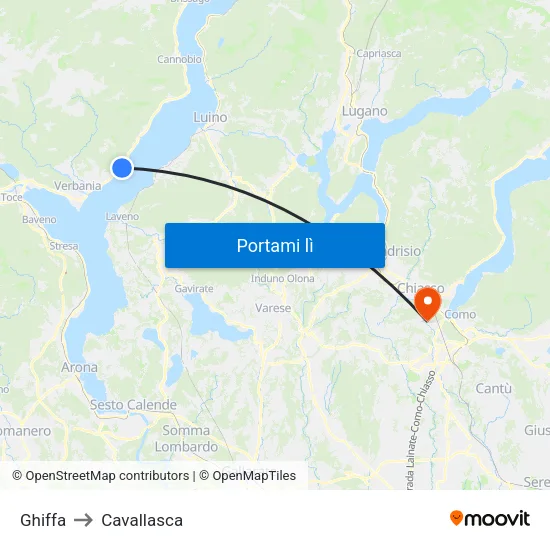 Ghiffa to Cavallasca map
